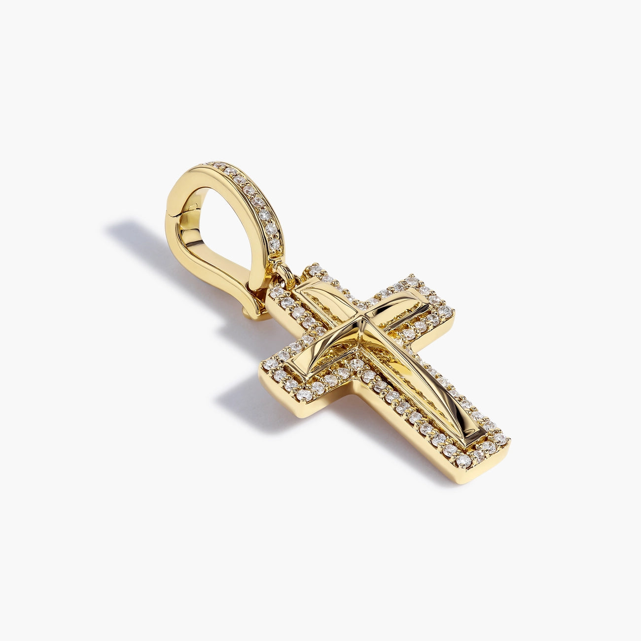 0.24 Carat Diamond Edge Cross Pendant in 18K Yellow Gold, side view