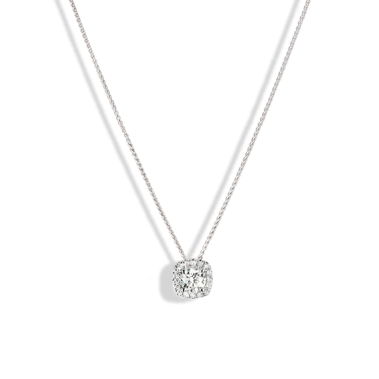 .33 Carat Cushion Illusion Diamond Necklace in 14k White Gold