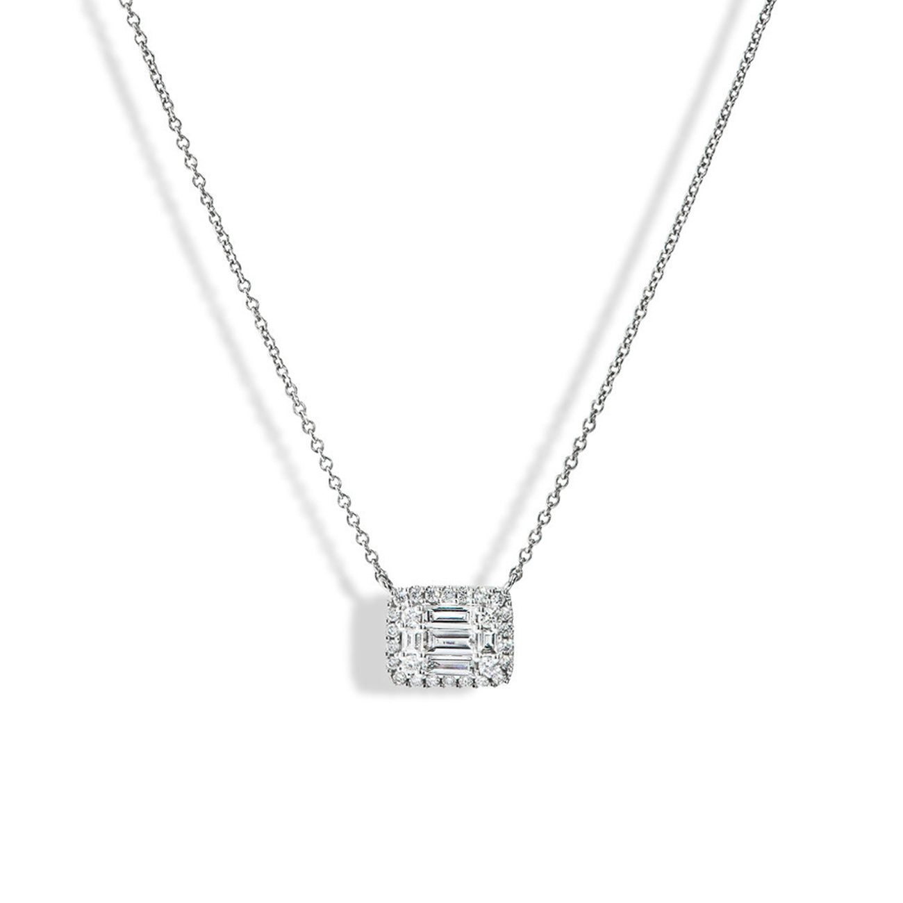 .50 Carat Emerald Cut Illusion Diamond Necklace in 14k White Gold