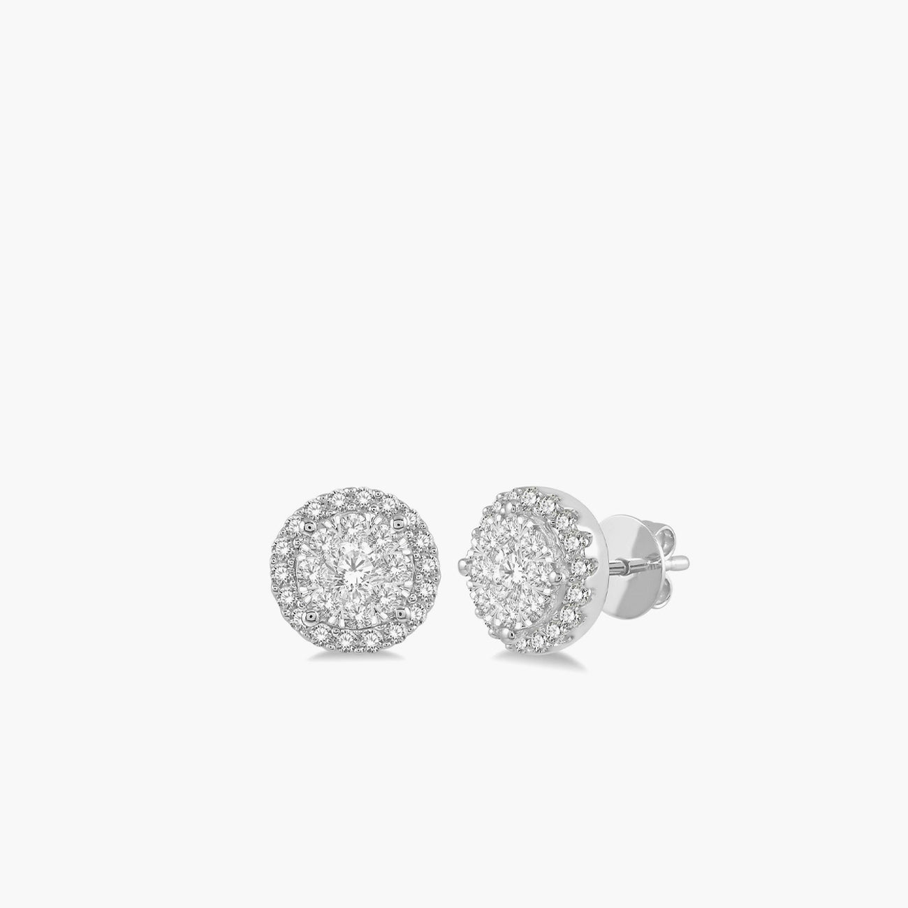 .50 Carat Round Halo Illusion Diamond Stud Earrings in 14k White Gold