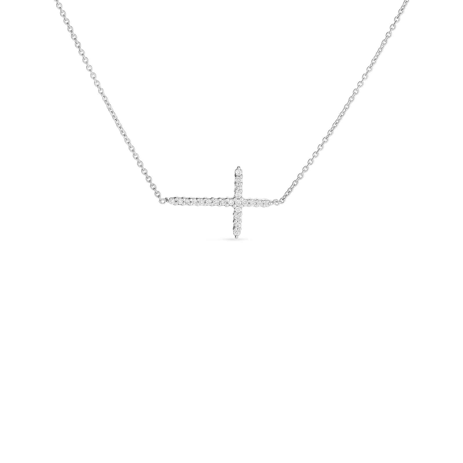 Roberto Coin White Gold Diamond Sideways Cross Chain Necklace