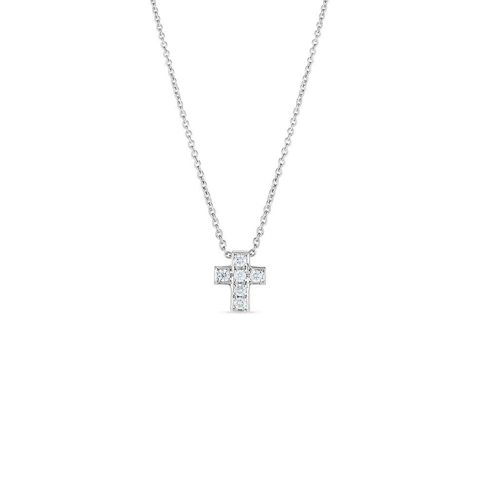 Roberto Coin Tiny Treasures White Gold Diamond Box Cross Pendant Necklace