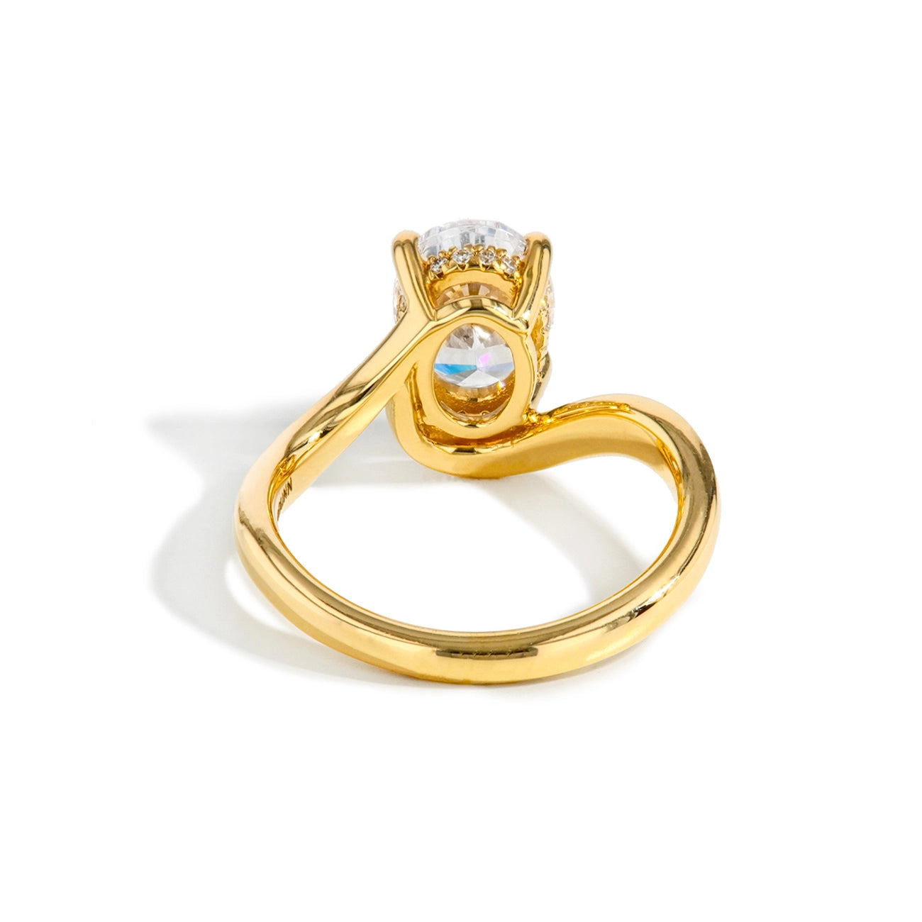 2 Carat Oval Curved Hidden Halo Engagement Ring Setting