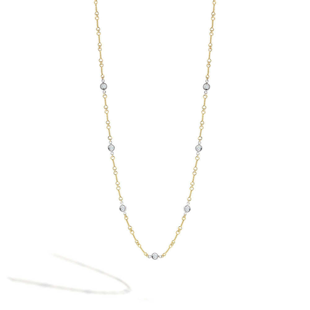 Roberto Coin Yellow Gold 7 Station Diamond Twist Necklace 18