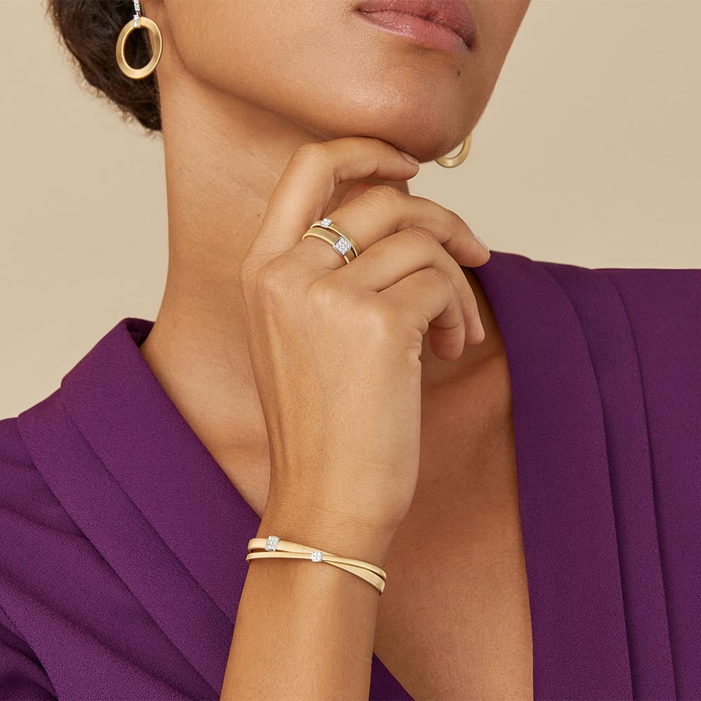 Marco Bicego Masai Yellow Gold Two Strand Crossover Diamond Bracelet