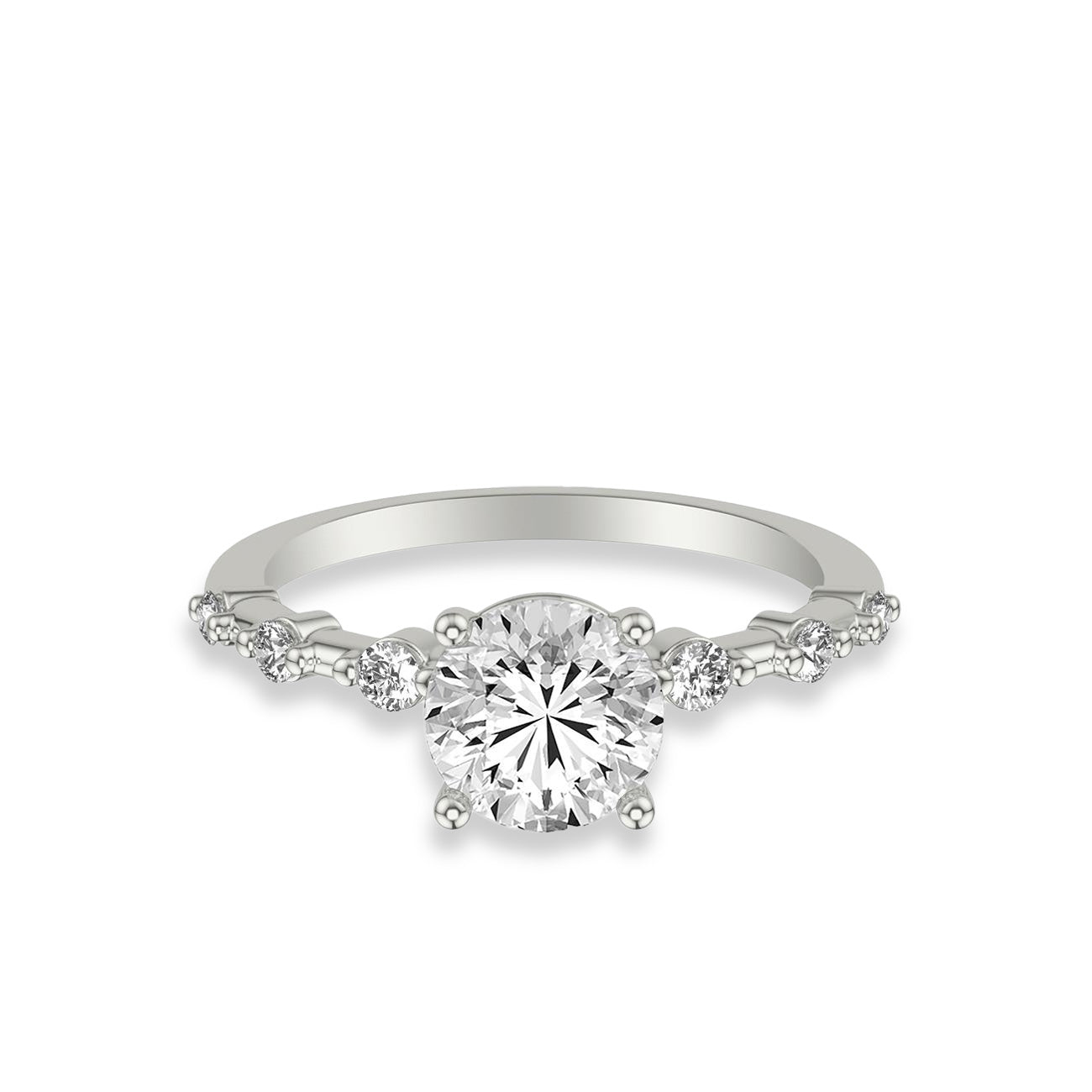 Round Diamond Station Engagement Ring Setting