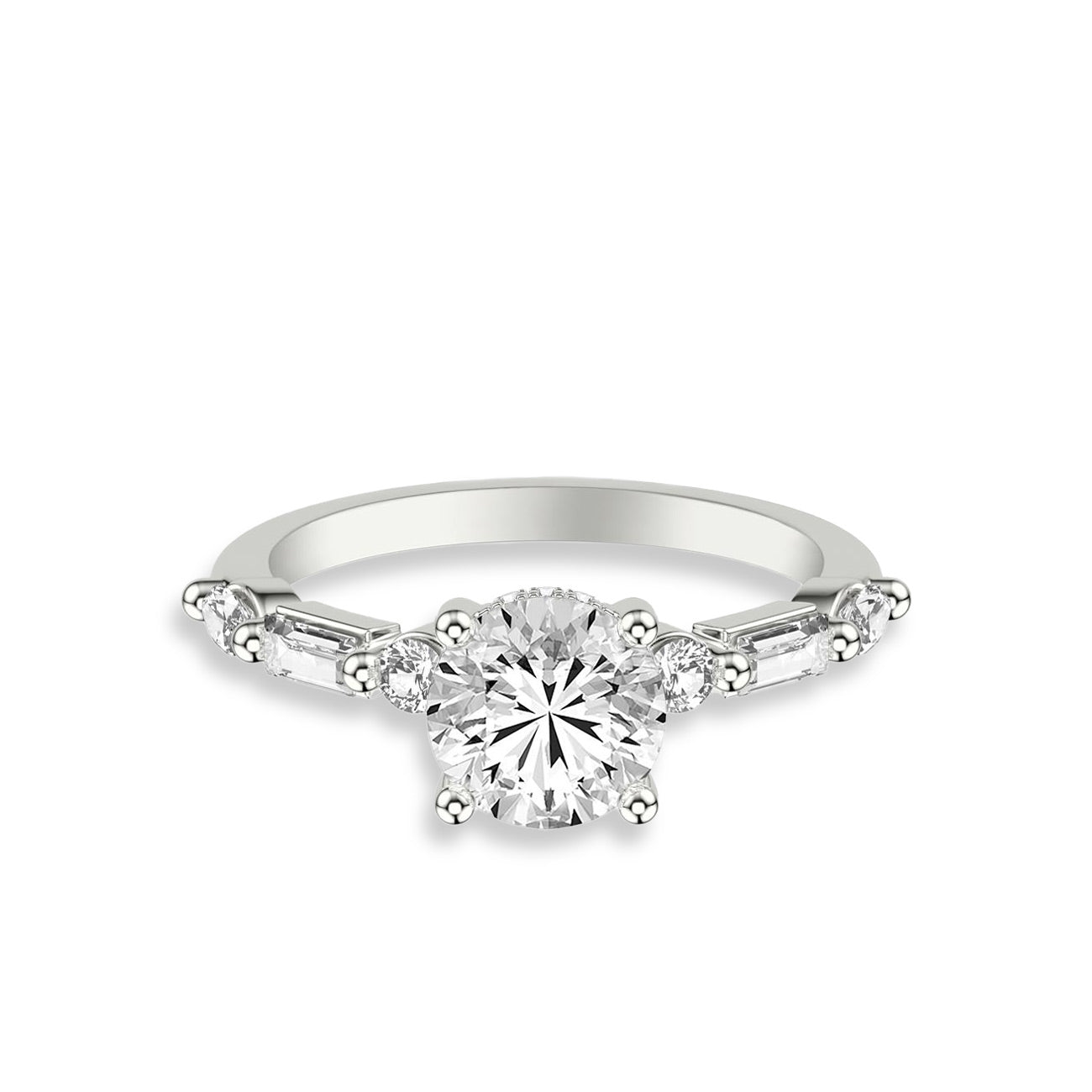 Round and Mixed Diamond Side Stone Engagement Ring Setting