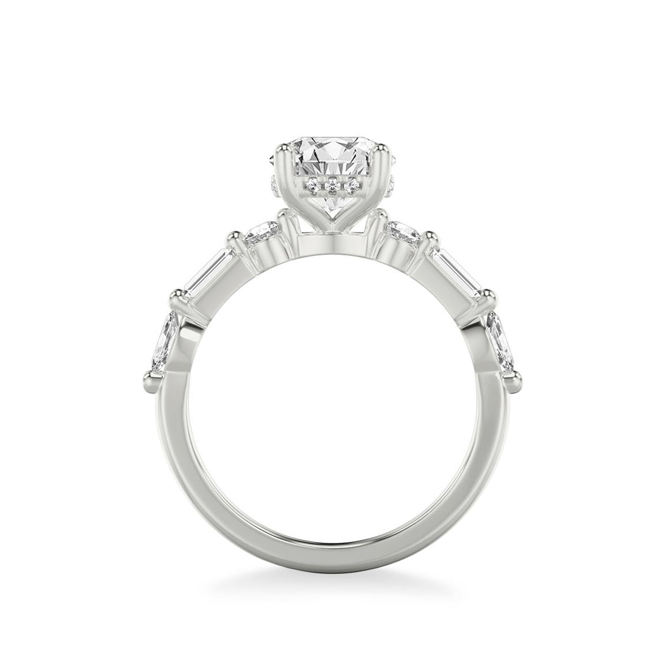 Round and Mixed Diamond Side Stone Engagement Ring Setting