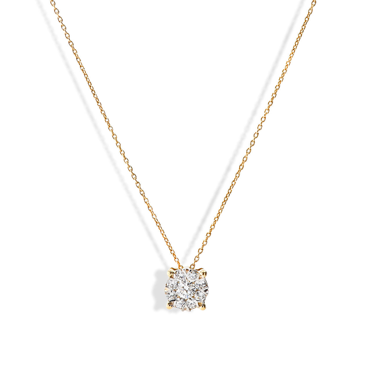 1.50 Carat Look Illusion Diamond Pendant Necklace in 14k Yellow Gold (.50ctw)