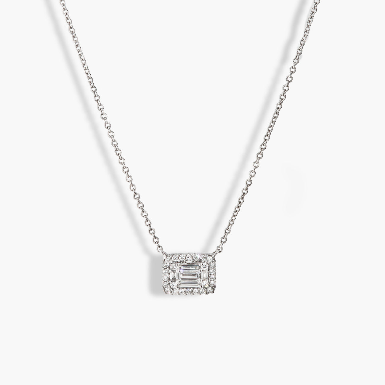 .33 Carat Emerald Cut Illusion Diamond Necklace in 14k White Gold