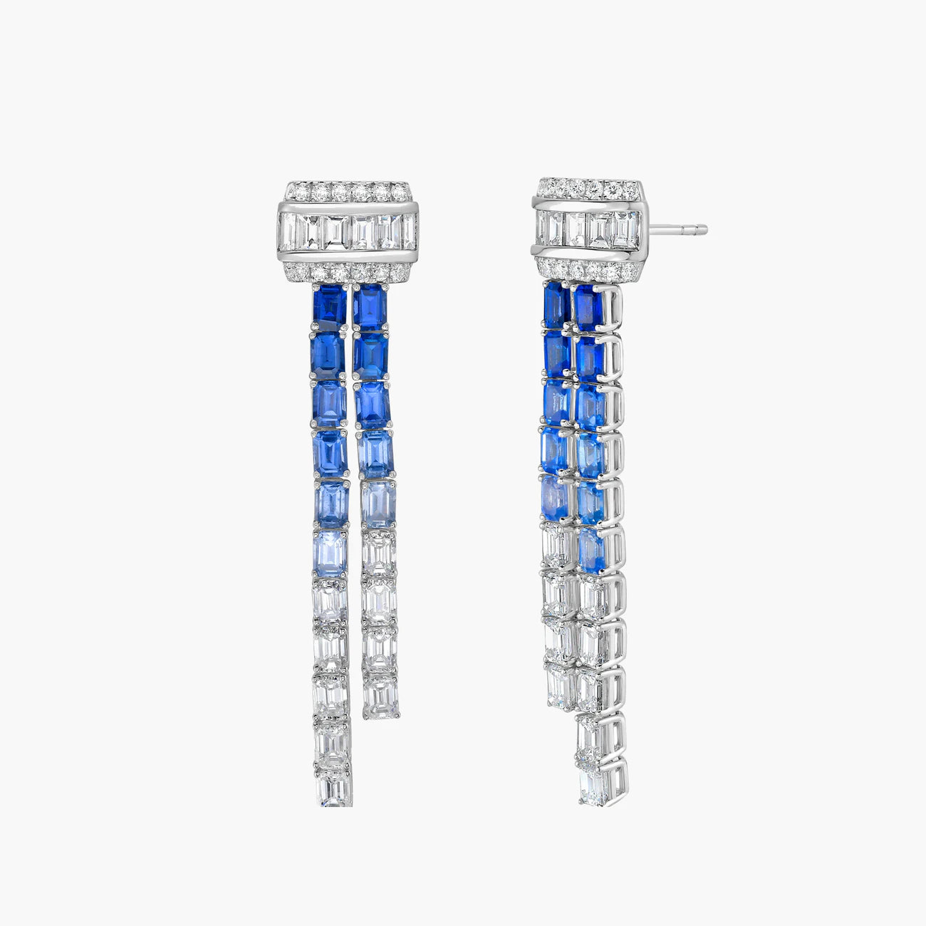 Charles Krypell 18K White Gold Sapphire and Diamond Earrings