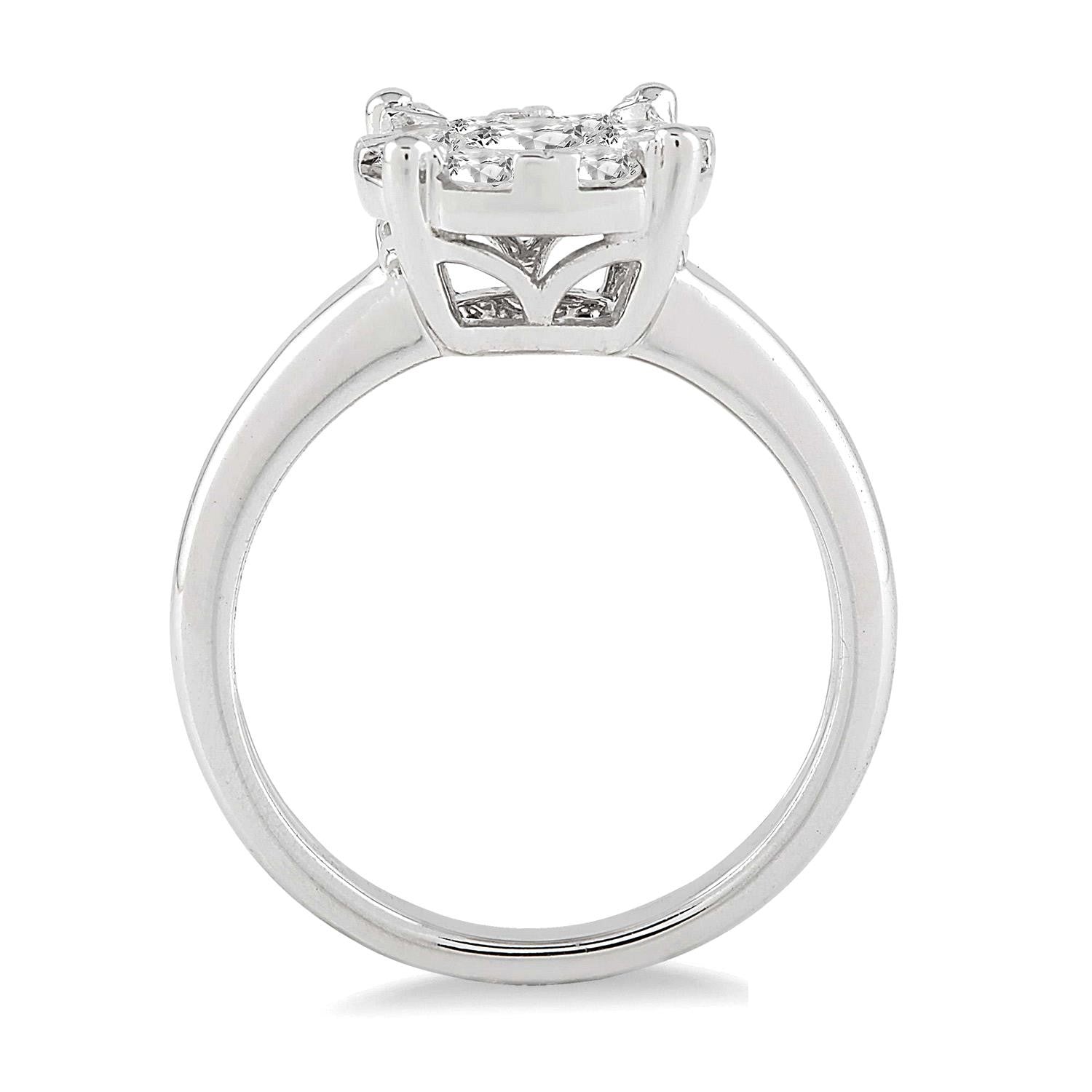 Diamond Cluster Engagement Ring 1.00ctw in 14k White Gold
