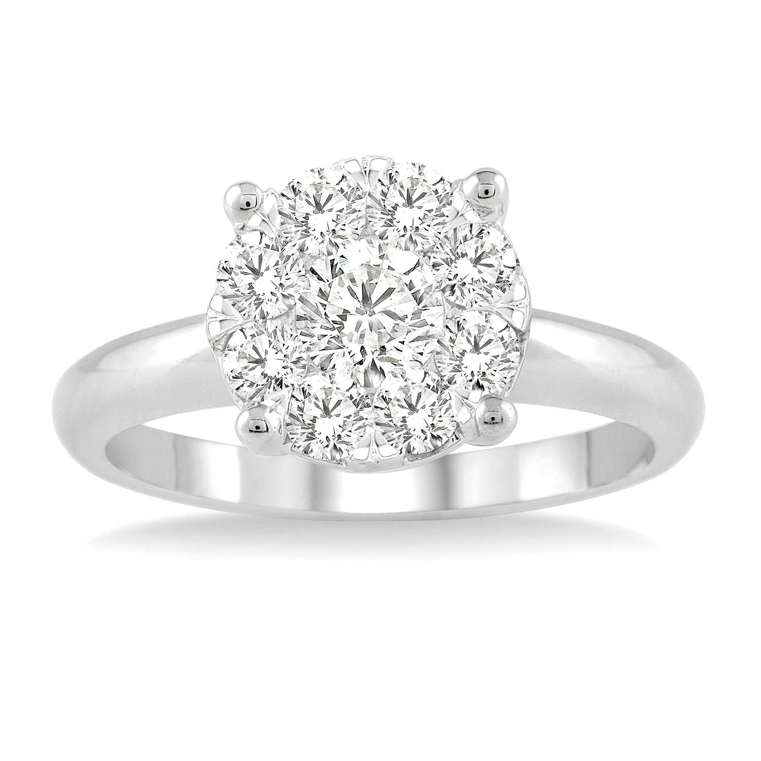 Diamond Cluster Engagement Ring 1.00ctw in 14k White Gold