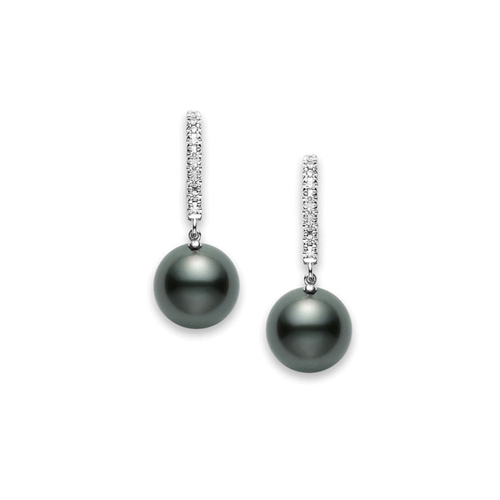 Mikimoto 10mm Black South Sea Pearl & Diamond Drop Earrings