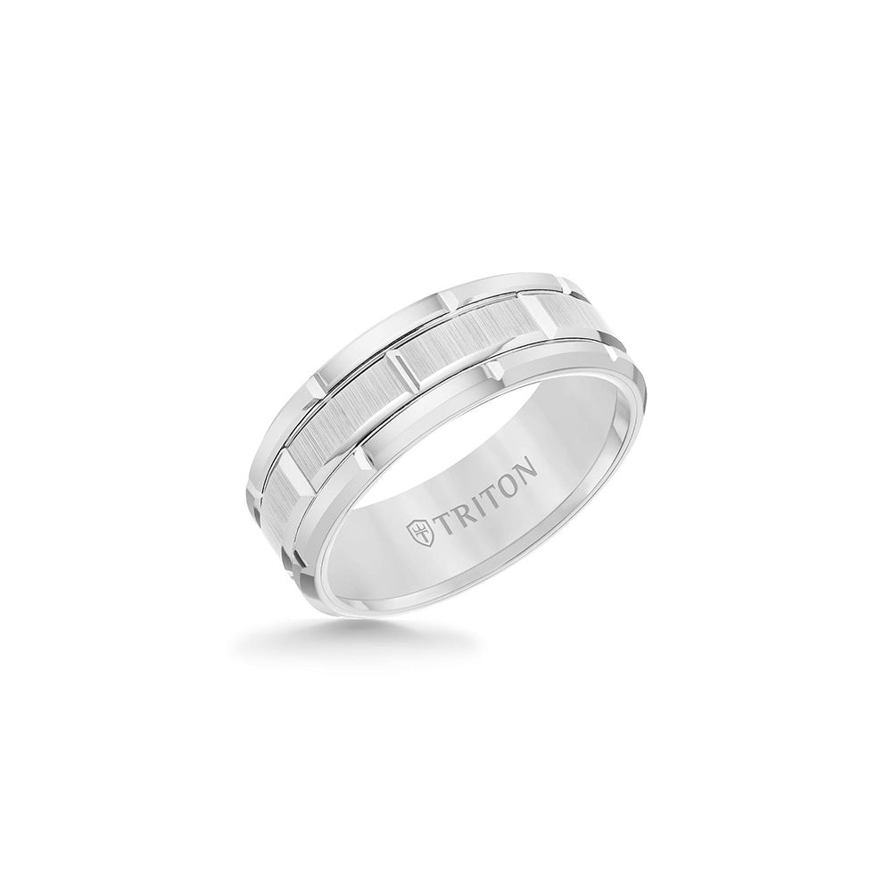 Triton 8mm White Brick Pattern Men's Wedding Band