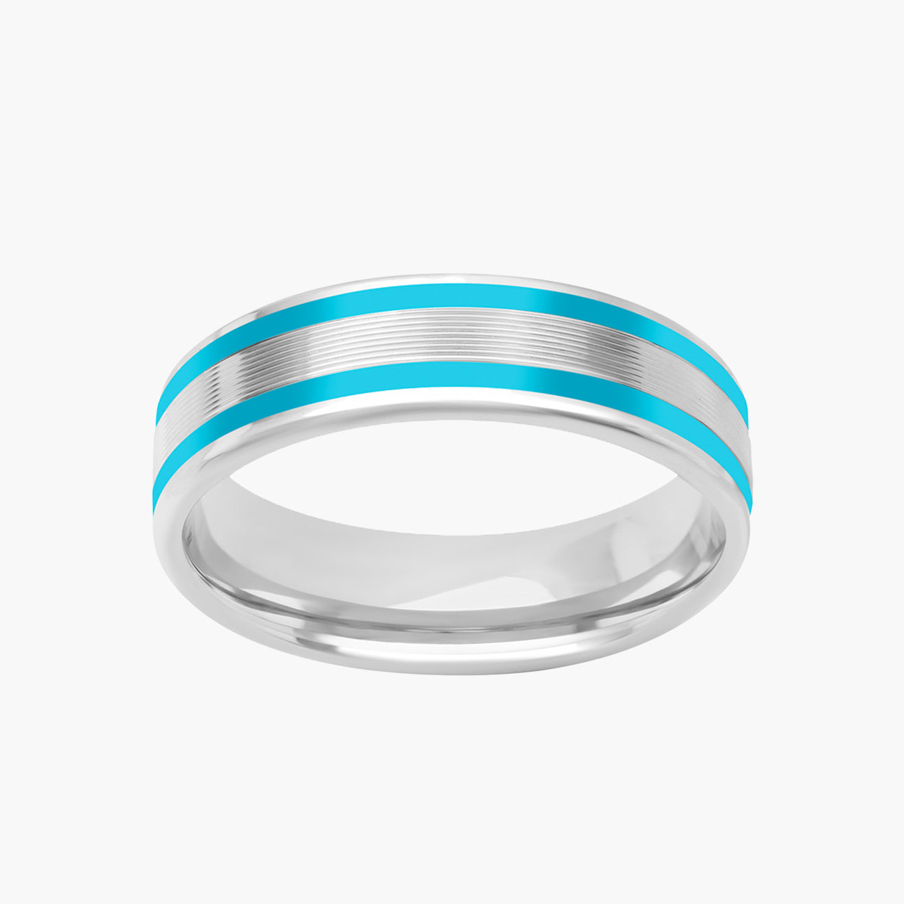Double Striped Turquoise Wedding Band in 14K White Gold