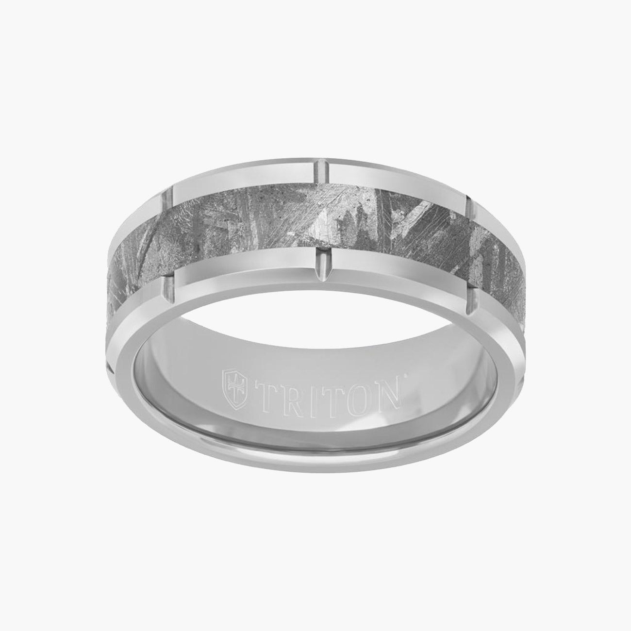 8mm Meteorite and Tungsten Link Edge Wedding Band