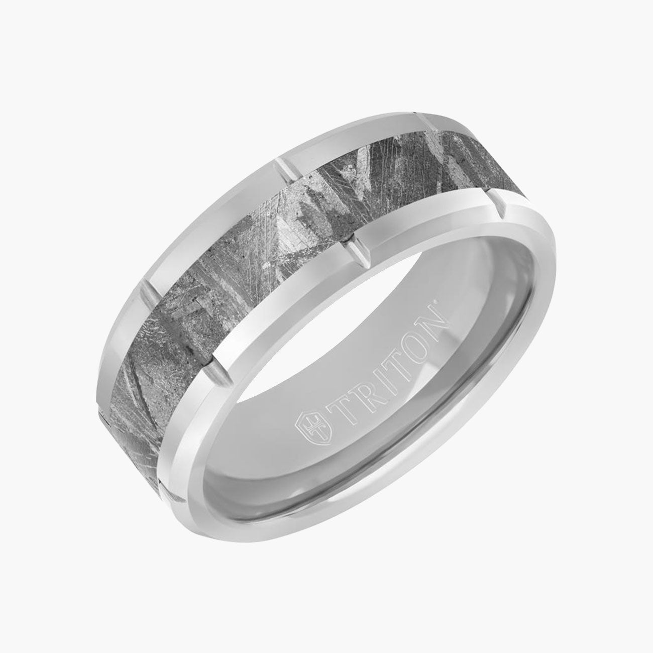 8mm Meteorite and Tungsten Link Edge Wedding Band