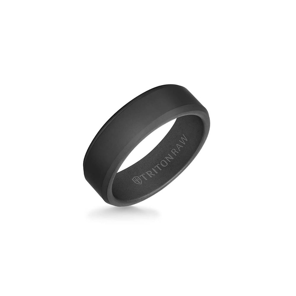 Triton 7mm Black Tungsten Bevel Edge Men's Wedding Band