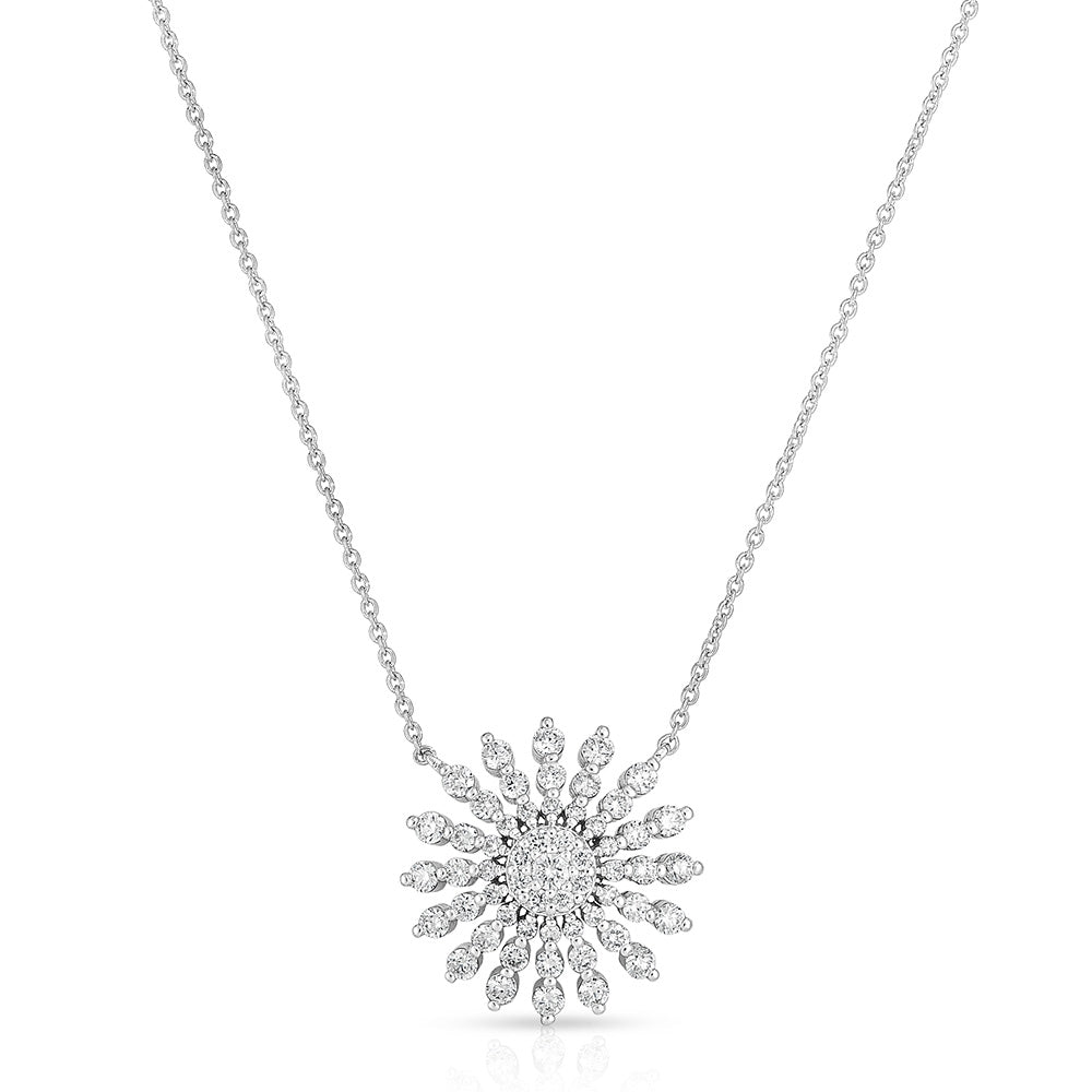 Roberto Coin Tiny Treasures White Gold Diamond Sunburst Pendant Necklace
