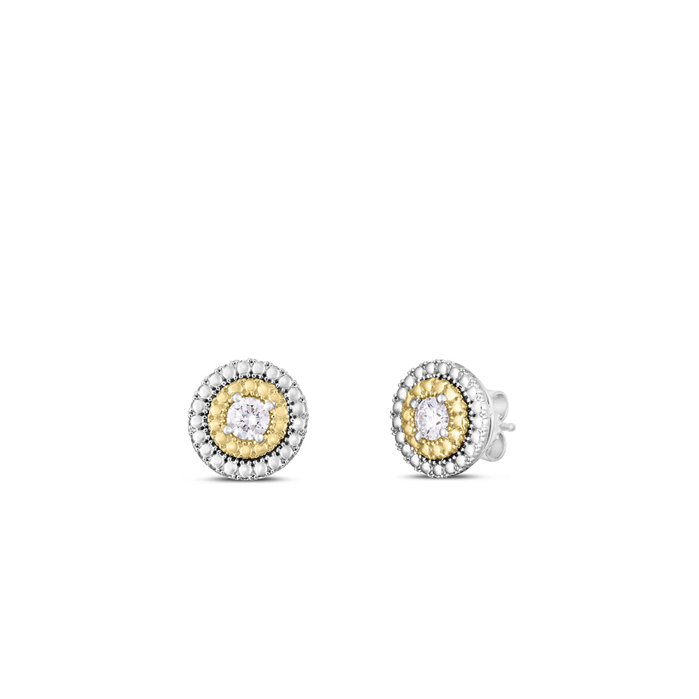 Roberto Coin Siena Large Diamond Dot Earrings in White and Yellow Gold
