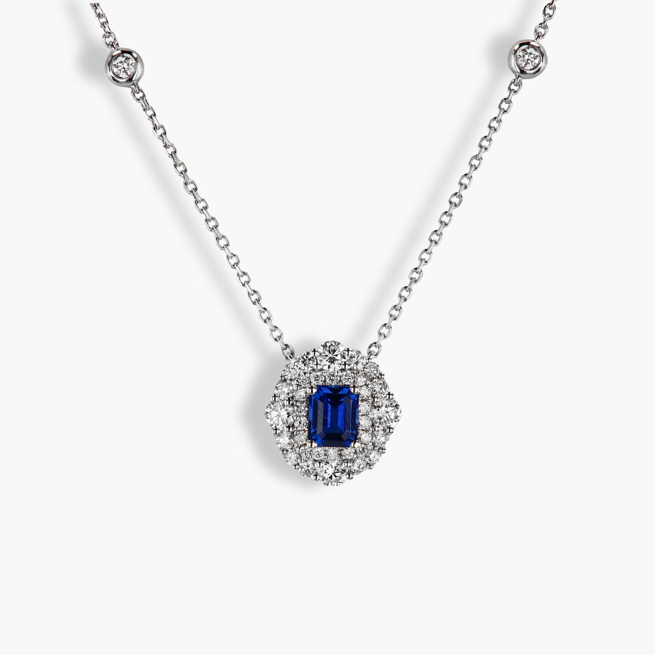Blue Sapphire Bezel Pendant Necklace