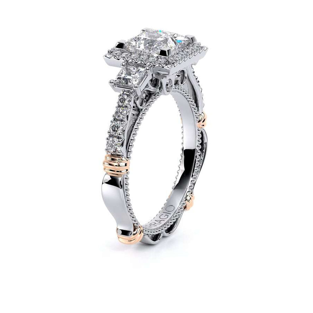 Verragio Parisian Three Stone Princess Cut Halo Engagement Ring Setting