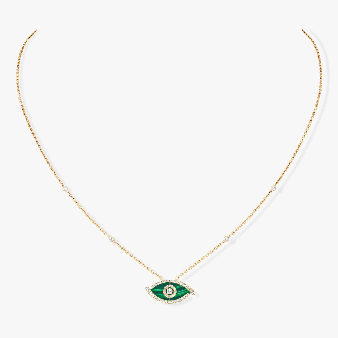 Messika Lucky Eye Color Malachite Necklace in Yellow Gold