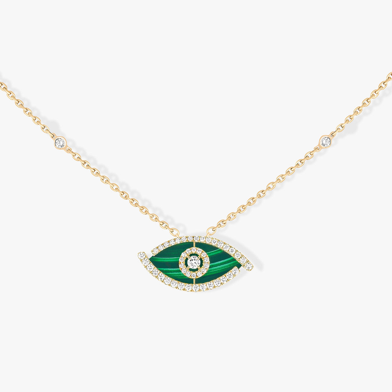 Messika Lucky Eye Color Malachite Necklace in Yellow Gold