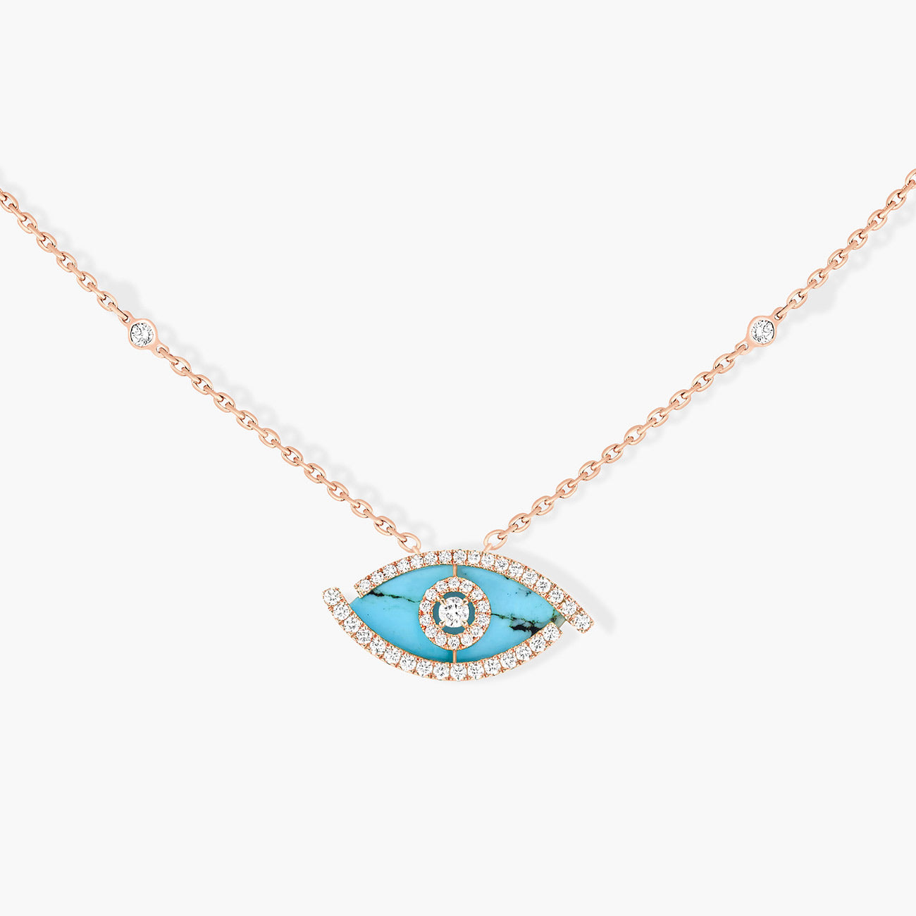 Messika Lucky Eye Color Turquoise Necklace in Rose Gold