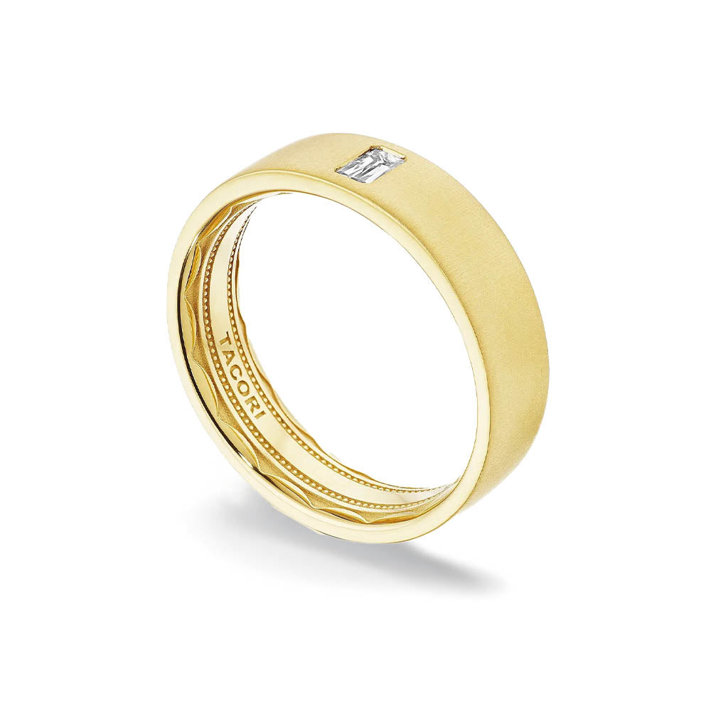 Tacori Bezel Set Diamond Wedding Band in Satin Yellow Gold Finish