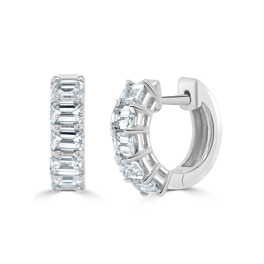 14k Gold Emerald Cut Diamond Huggies