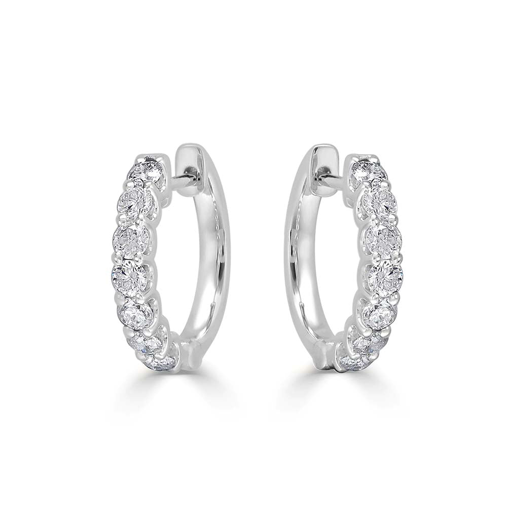 18k Gold Diamond Huggie Earrings in Yellow Gold - 1/2