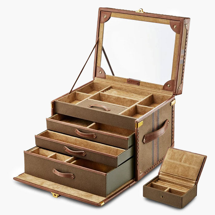 WOLF Ida Trunk Jewellery Box in Khaki