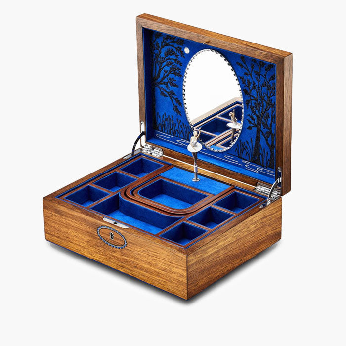 WOLF Swan Lake Ballet Musical Jewelry Box in Walnut Wood