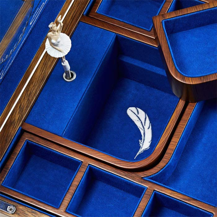 WOLF Swan Lake Ballet Musical Jewelry Box in Walnut Wood