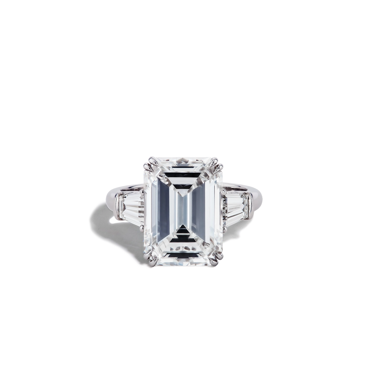 7 Carat Emerald Diamond Three Stone Ring