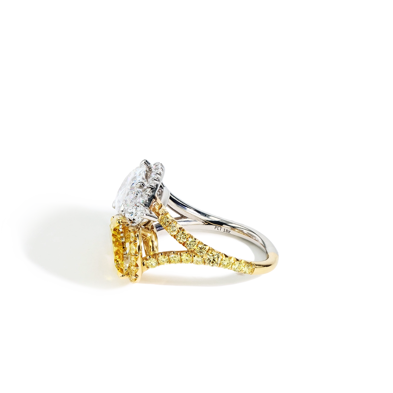 White and Yellow Diamond Double Pear Ring