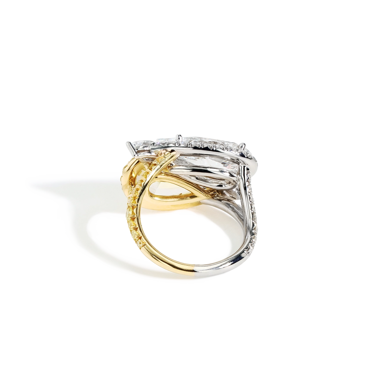 White and Yellow Diamond Double Pear Ring