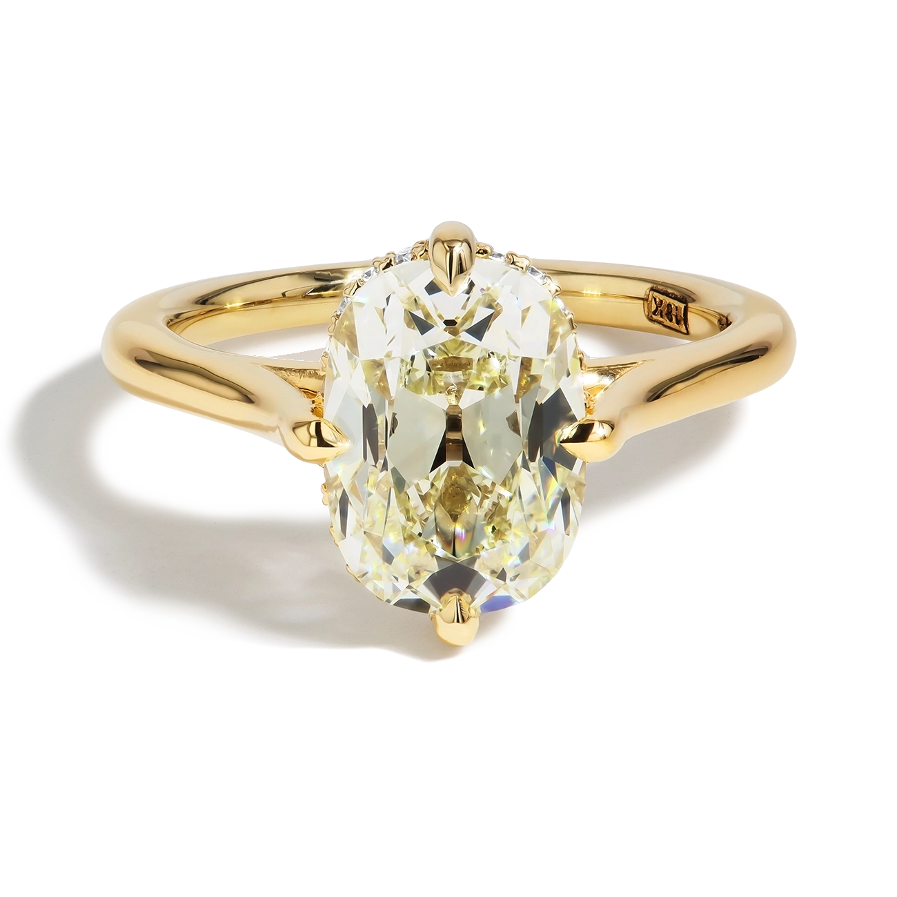 3 Carat Old Mine Elongated Cushion Cut Diamond Compass Engagement Ring