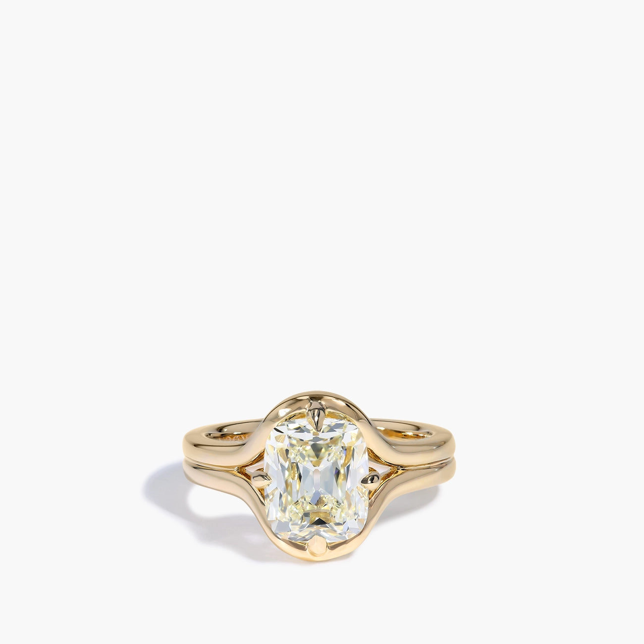 3 Carat Old Mine Cut Engagement Ring in Yellow Gold