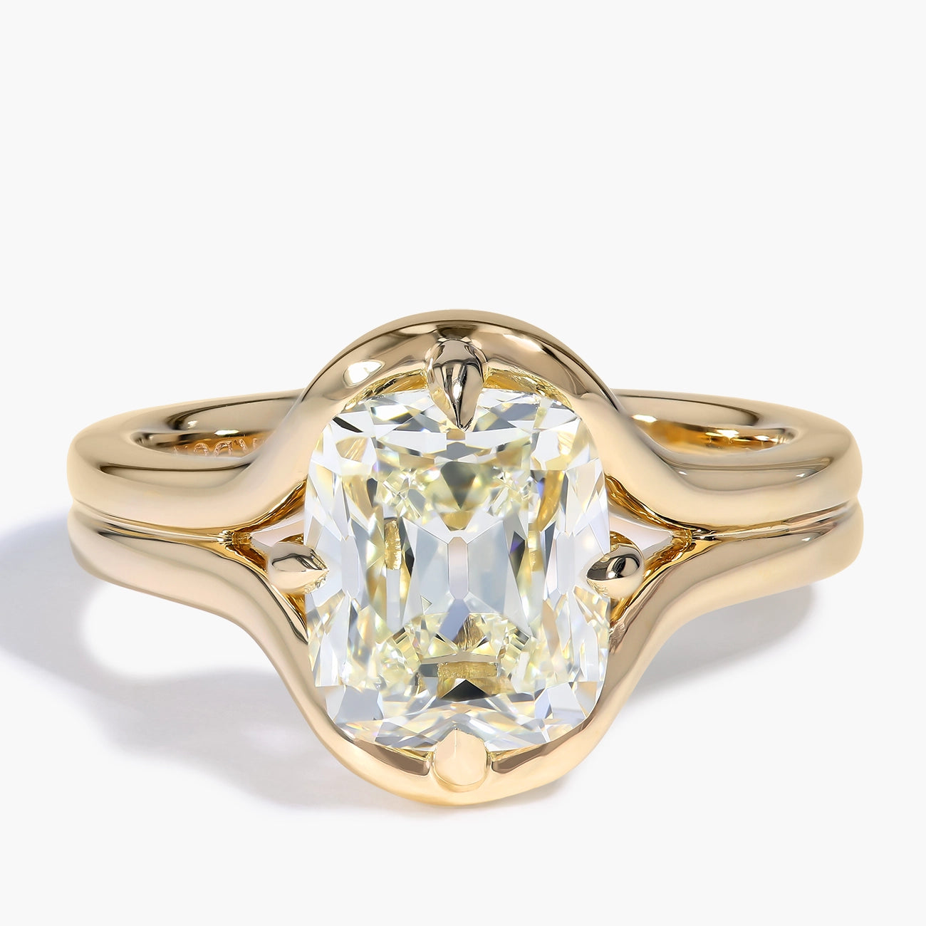 3 Carat Old Mine Cut Engagement Ring in Yellow Gold