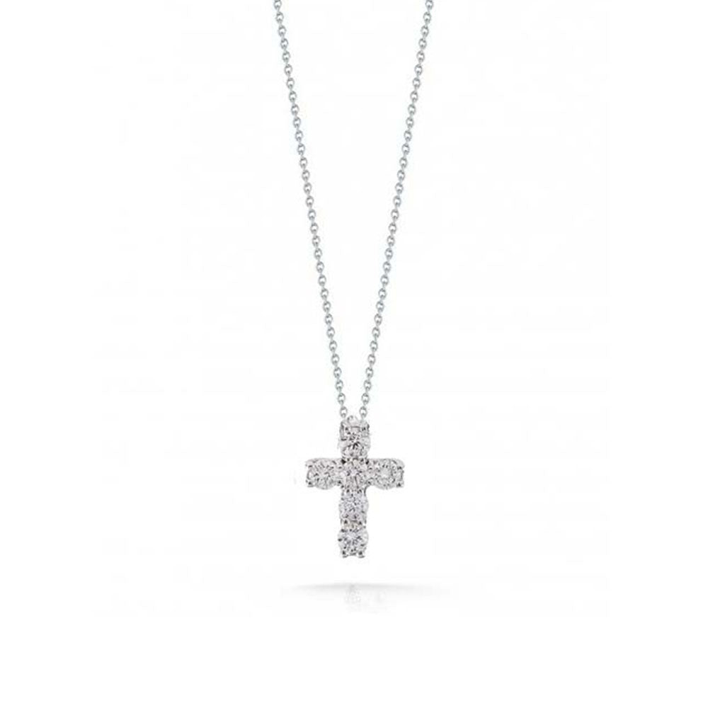 Roberto Coin Tiny Treasures White Gold Large Diamond Cross Pendant Necklace