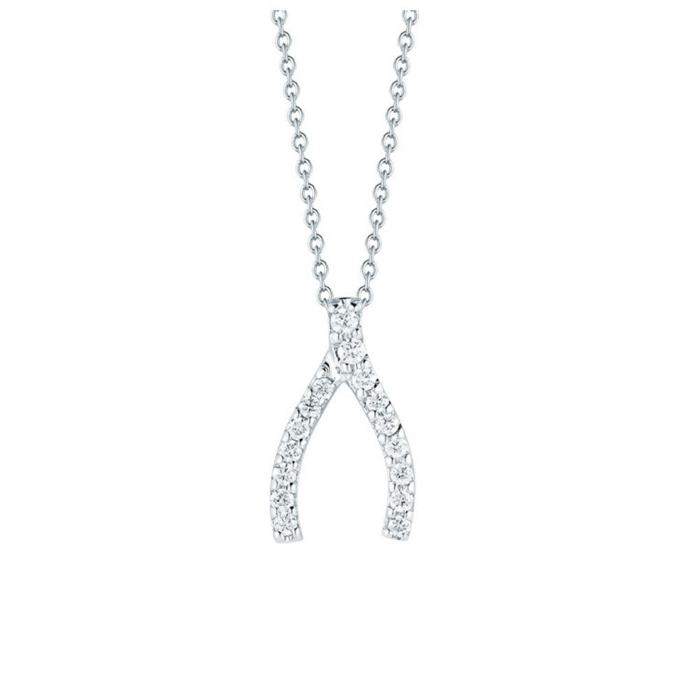 Roberto Coin Tiny Treasures White Gold Diamond Wishbone Necklace