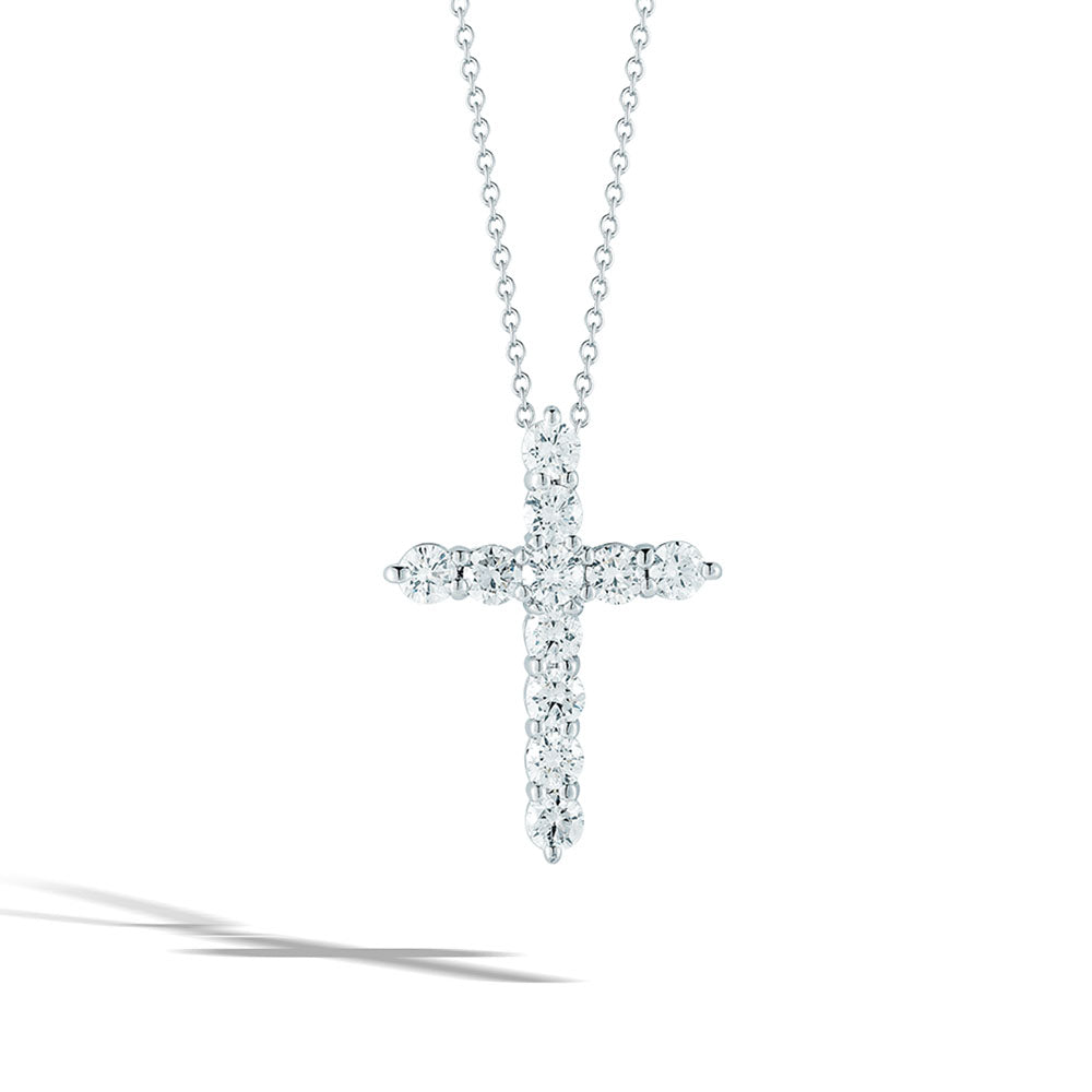 Roberto Coin Tiny Treasures White Gold Diamond Cross Pendant Necklace