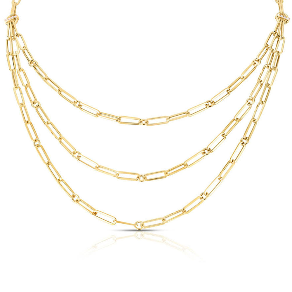Roberto Coin Designer Gold Triple Strand Paperclip Bib Necklace