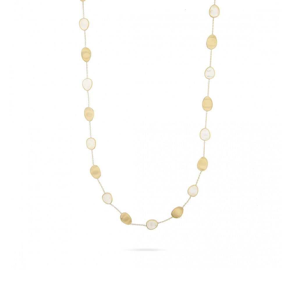 Marco Bicego Lunaria Long Yellow Gold & Mother of Pearl Station Necklace