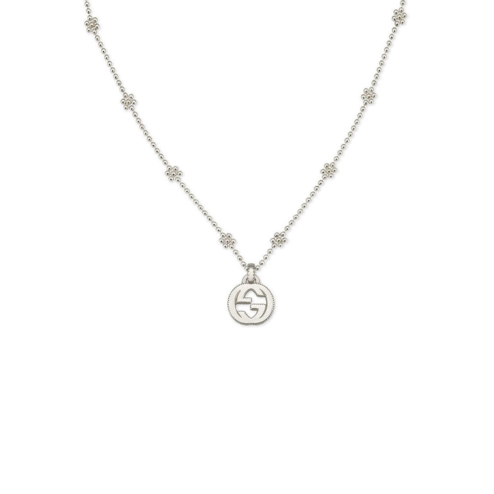 Gucci Interlocking Silver Station Flower Chain Necklace