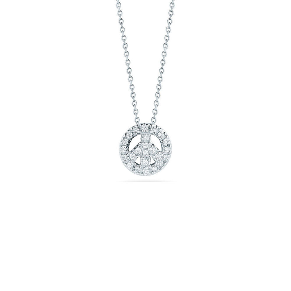 Roberto Coin Tiny Treasures White Gold Diamond Peace Sign Necklace