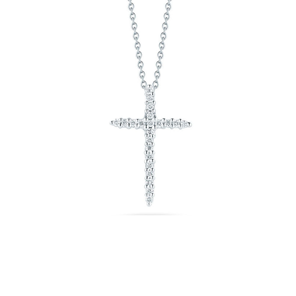 Roberto Coin Tiny Treasures White Gold Diamond Sliver Cross Necklace